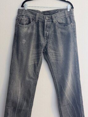 MEK Denim Men's Gray Washed Jeans Embroidered Pocket Detail